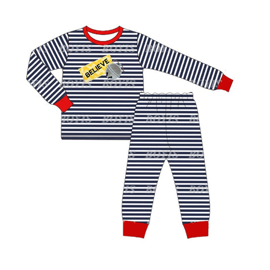 Pre-order Baby Boys Blue Stripes Believe Tee Top Pants Pajamas Set