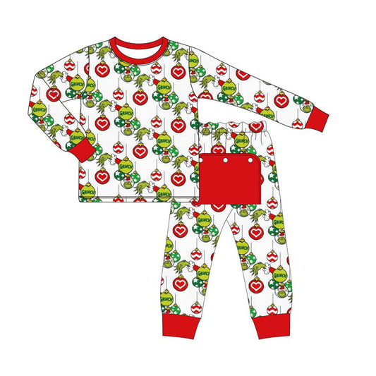 Pre-order Baby Boys Christmas Green Hands Tee Top Pants Pajamas Set