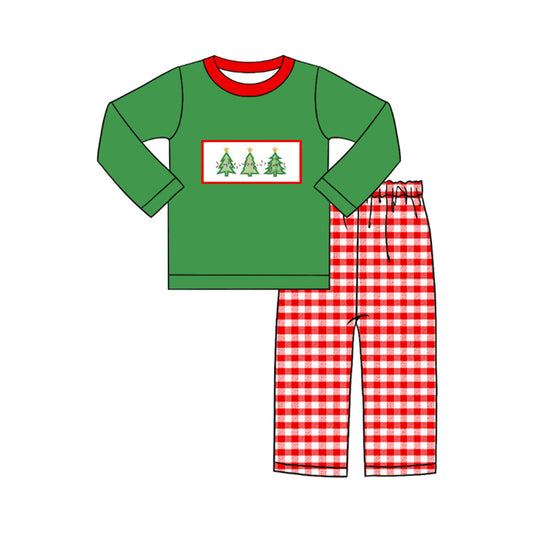 Pre-order Baby Boys Christmas Tree Green Top Red Checkered Pants Set