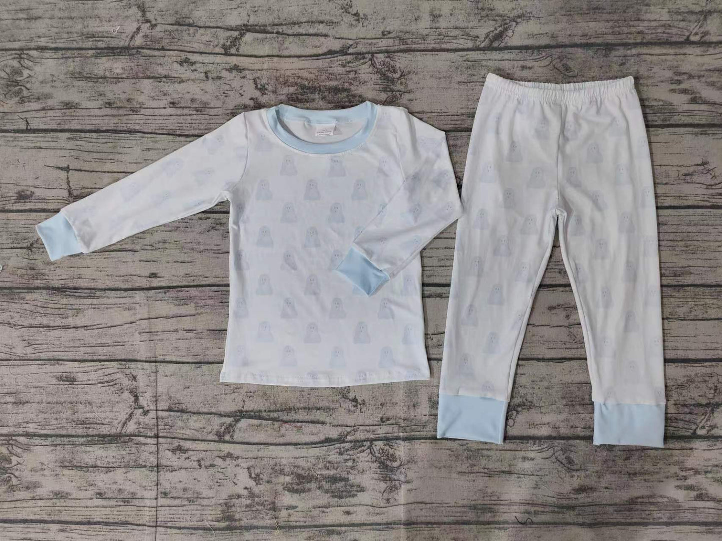 Baby Boy Halloween Ghost Shirt Pants Bamboo Pajamas Blue Set