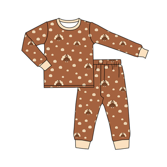 Pre-order Baby Boys Thanksgiving Turkey Top Pants Pajamas Clothes Set