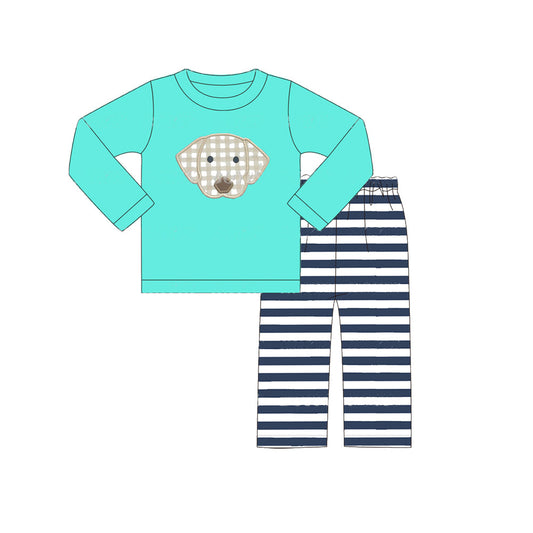 Pre-order Baby Boys Blue Dog Tops Stripes Pants Pajamas Set