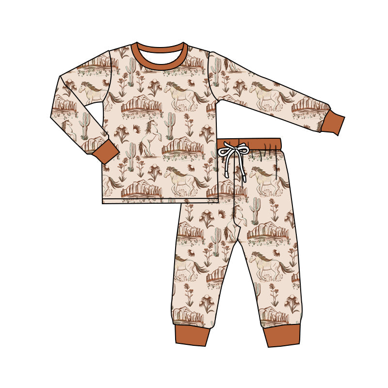 Pre-order Baby Boys Western Horse Cactus Shirt Pants Pajamas Set