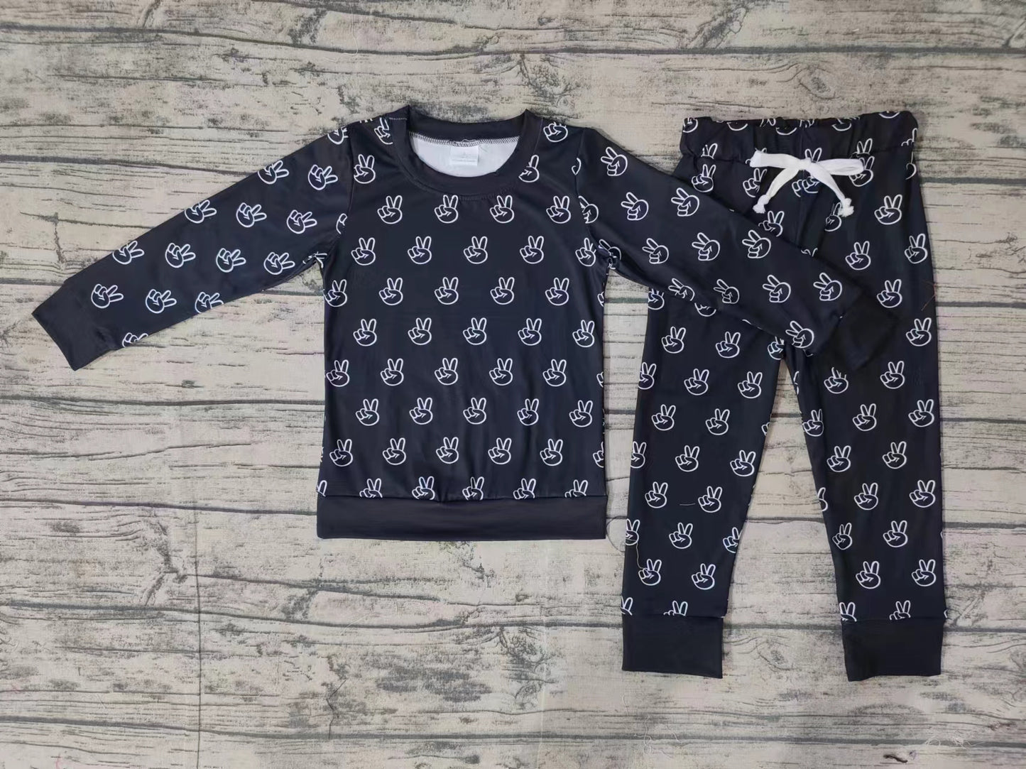 Baby Boy Western Black Peace Shirt Pants Pajamas Set