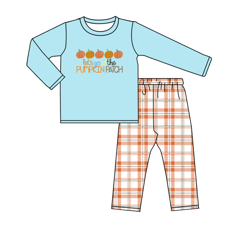 Pre-order Baby Boy Long Sleeves Pumpkin Shirt Plaid Pants Set