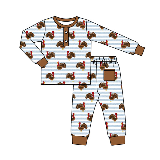 Pre-order Baby Boy Thanksgiving turkey Shirt Pants Pajamas Set