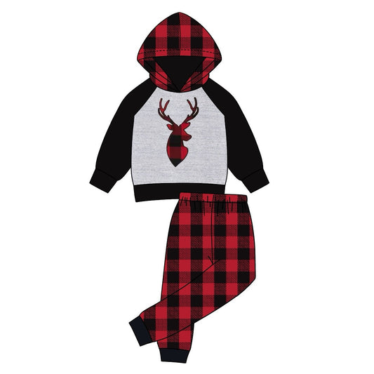 Pre-order Baby Boy Christmas Deer Hoodie Shirt Plaid Pants Set