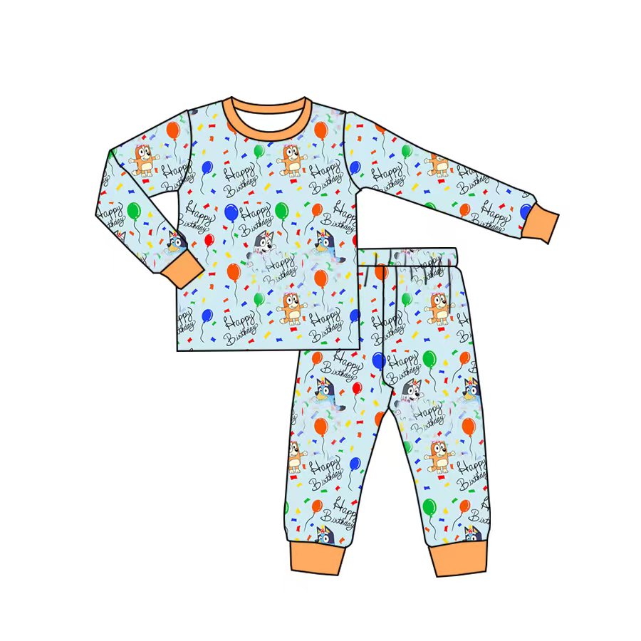 Pre-order Baby Boy Long Sleeves Birthday Dogs Balloons Shirt Pants Pajamas Set