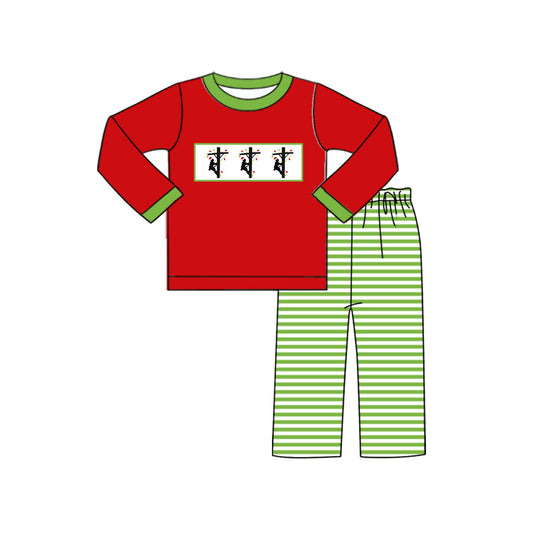 Pre-order Baby Boy Christmas Line Red Shirt Green Stripes Pants Set