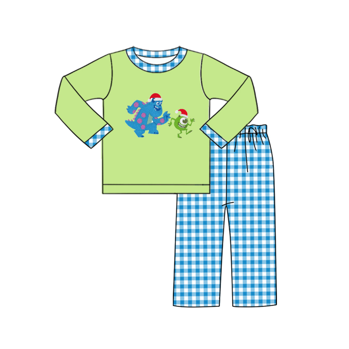 Pre-order Baby Boy Christmas Monster Shirt Plaid Pants Clothes Set