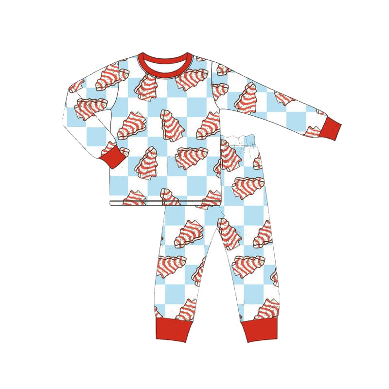 Pre-order Baby Boy Christmas Cake Checkered Shirt Pants Pajamas Clothes Set