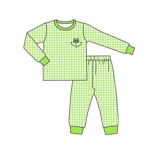 Pre-order Baby Boy Christmas Green Face Shirt Pants Pajamas Clothes Set