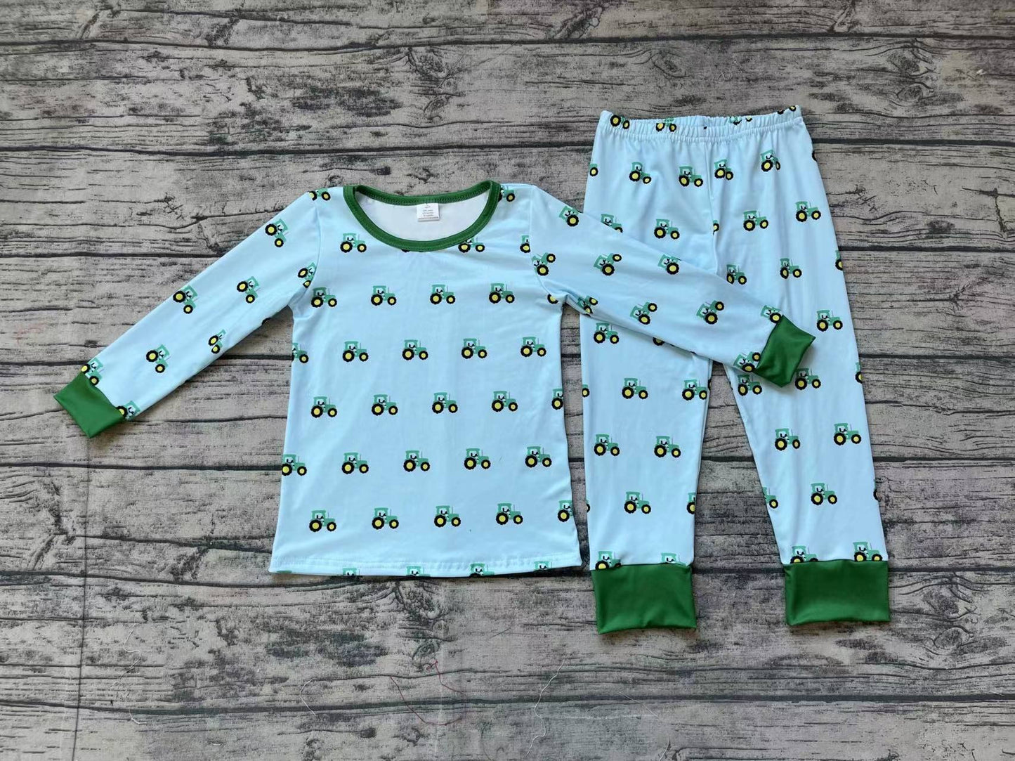 Baby Boy Tractors Shirt Pants Pajamas Clothes Green Bamboo Set