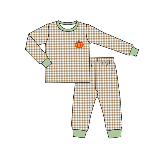 Pre-order Baby Boy Long Sleeves Pumpkin Shirt Plaid Pants Pajamas Fall Set