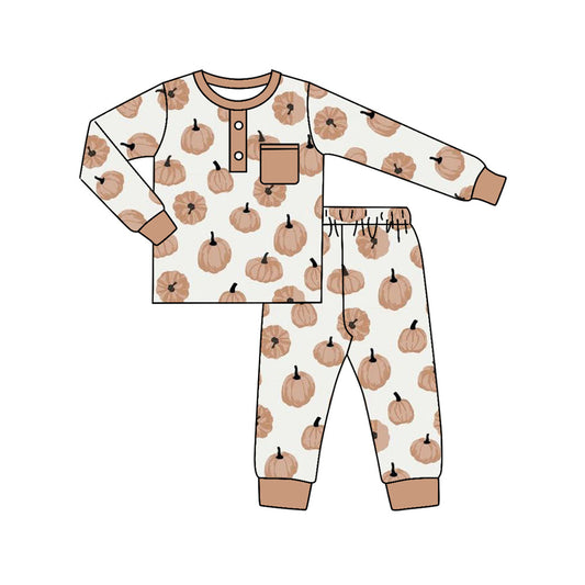 Pre-order Baby Boy Pumpkins Pocket Shirt Pants Pajamas Clothes Set