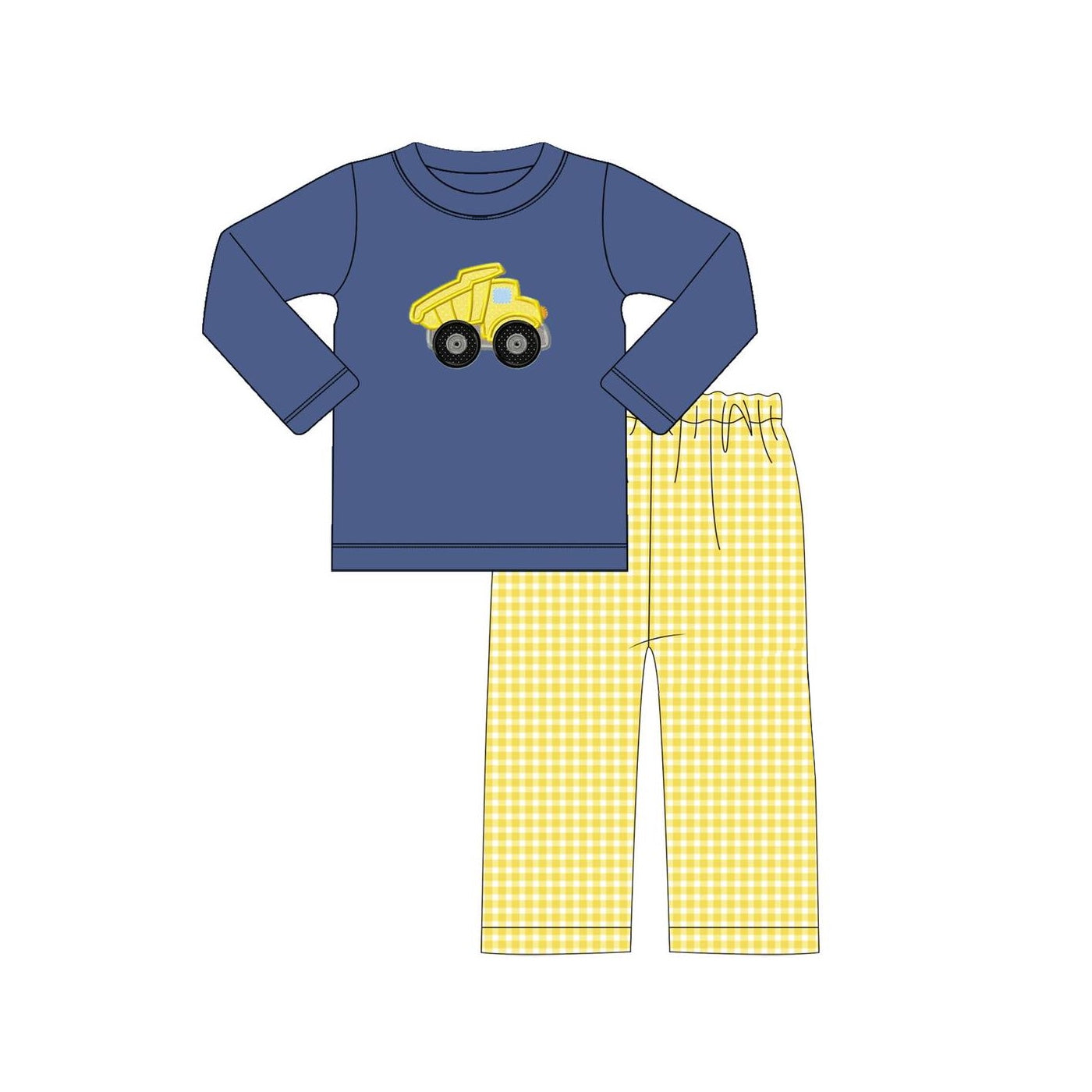 Pre-order Baby Boy Truck Shirt Yellow Checkered Pants Clothes Set