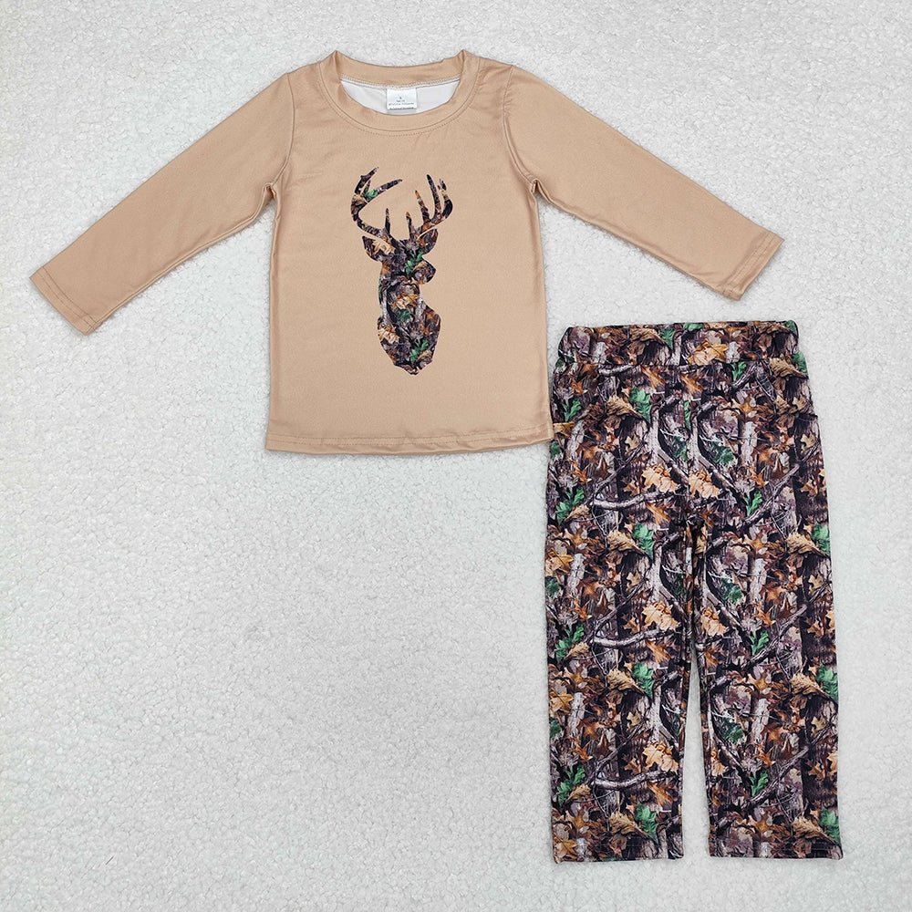 Baby Boy Girl Long Sleeves Deer Shirt Camo Pants Sibling Clothes Set