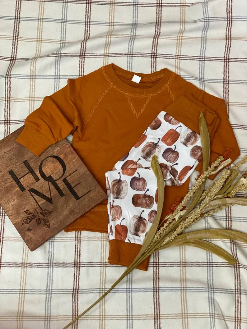 Pre-order Baby Girl Fall Brown Tops Pumpkin Pants Set