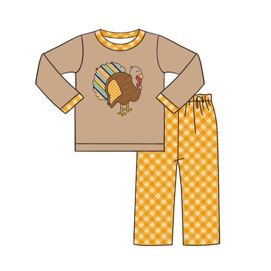 Pre-order Baby Boy Thanksgiving turkey Shirt Plaid Pants Set