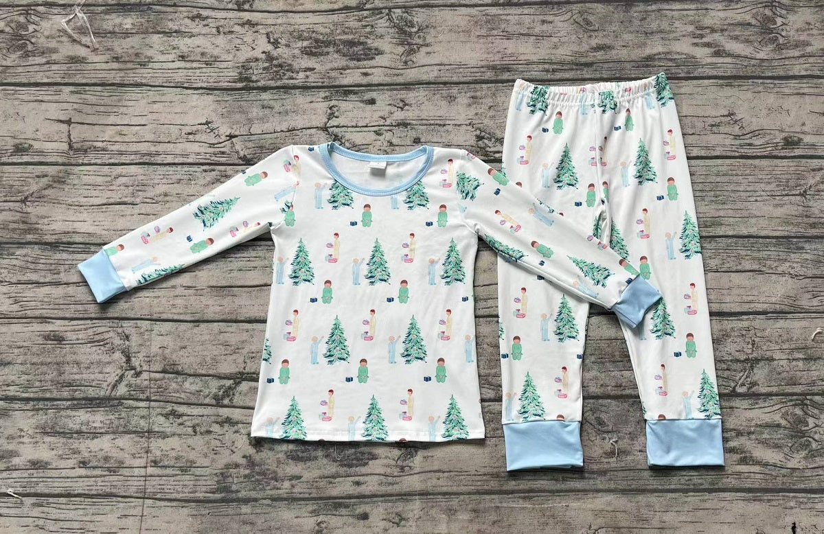 Baby Boy Long Sleeves Christmas Tree Gifts Shirt Pants Pajamas Bamboo Set