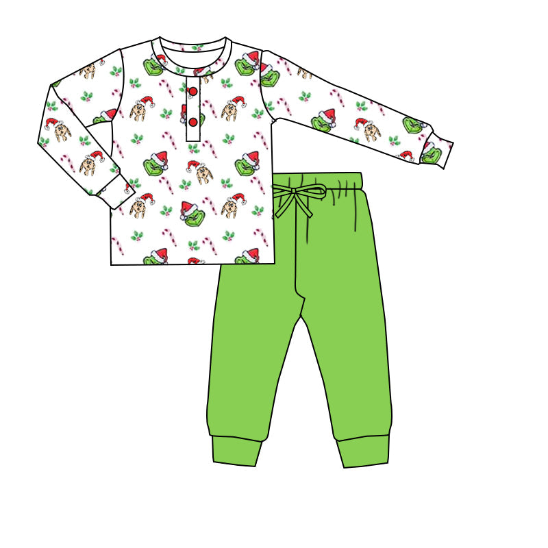 Pre-order Baby Boy Christmas Green Face Shirt Pants Pajamas Set