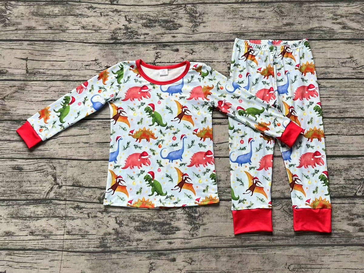 Baby Boy Long Sleeves Christmas Dinosaurs Shirt Pants Pajamas Bamboo Set