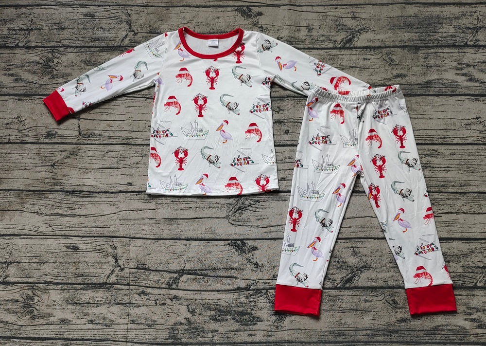 Baby Boy Christmas Crawfish Crocodile Shirt Pants Pajamas Bamboo Set