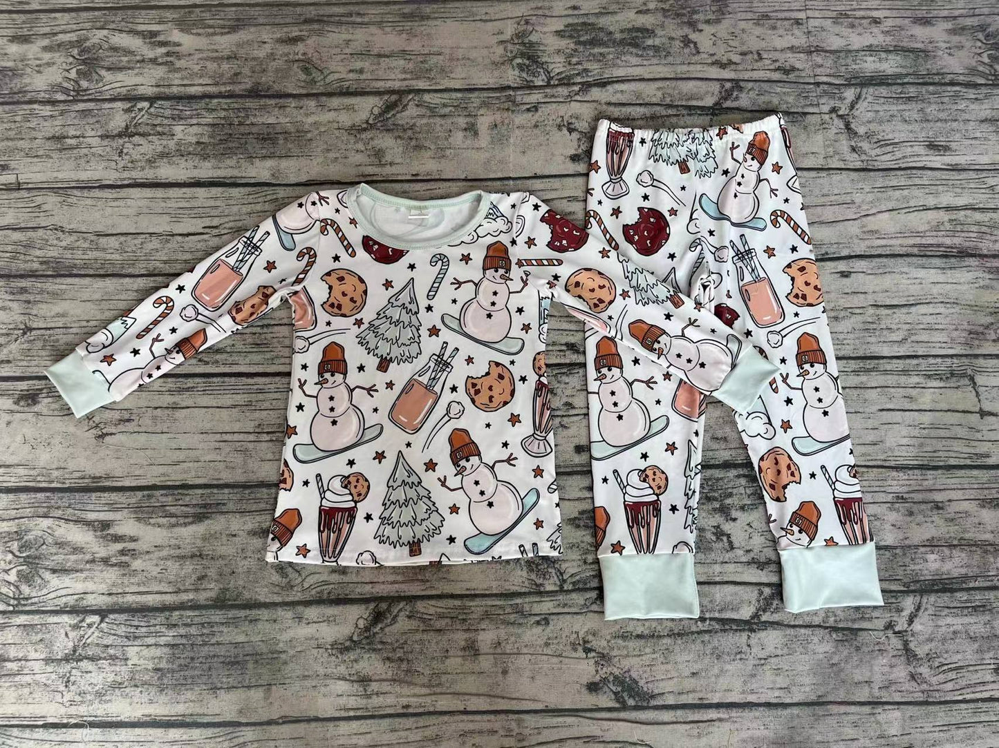 Baby Boy Long Sleeves Christmas Cookie Snowman Shirt Pants Pajamas Set