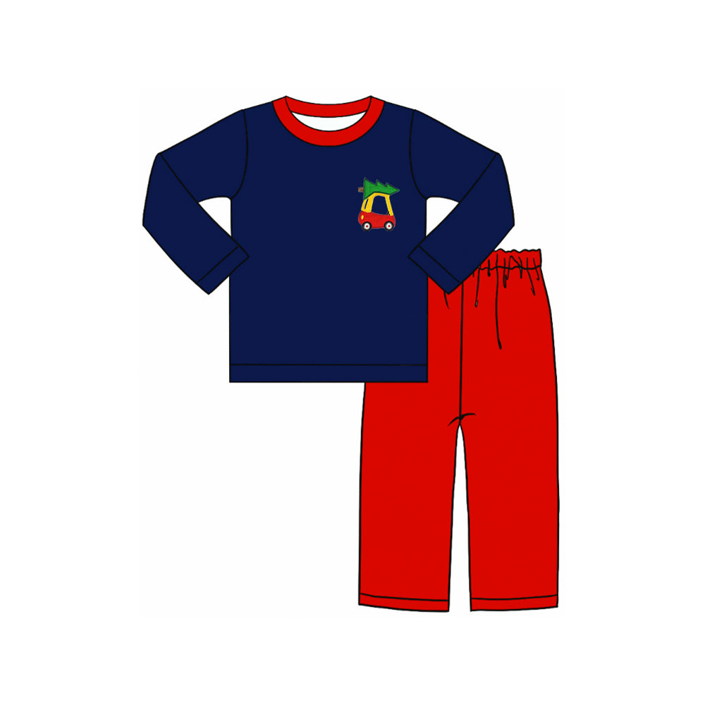 Pre-order Baby Boy Christmas Tree Cart Shirt Red Pants Set