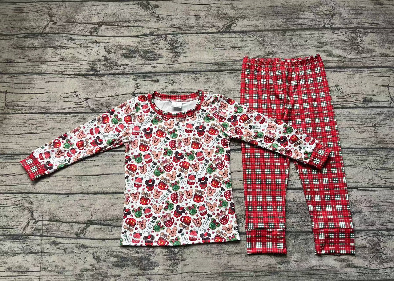 Baby Boy Long Sleeves Christmas Mouses Tops Plaid Pants Pajamas Set