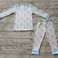 Baby Girl Long Sleeves Christmas Tree Shirt Pants Pajamas Blue Bamboo Set