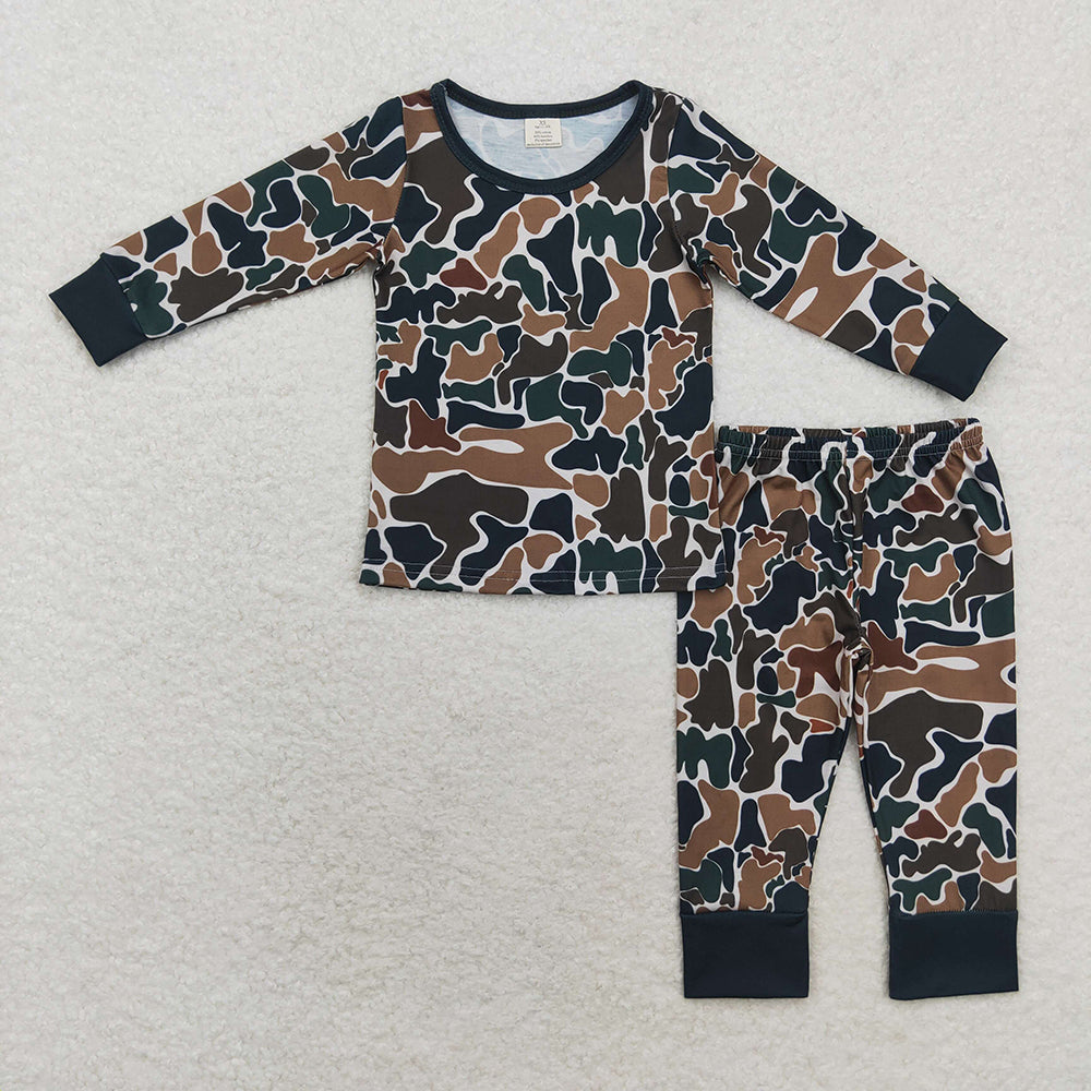 Baby Boy Brown Camo Bamboo Sibling Romper Pajamas Clothes Set