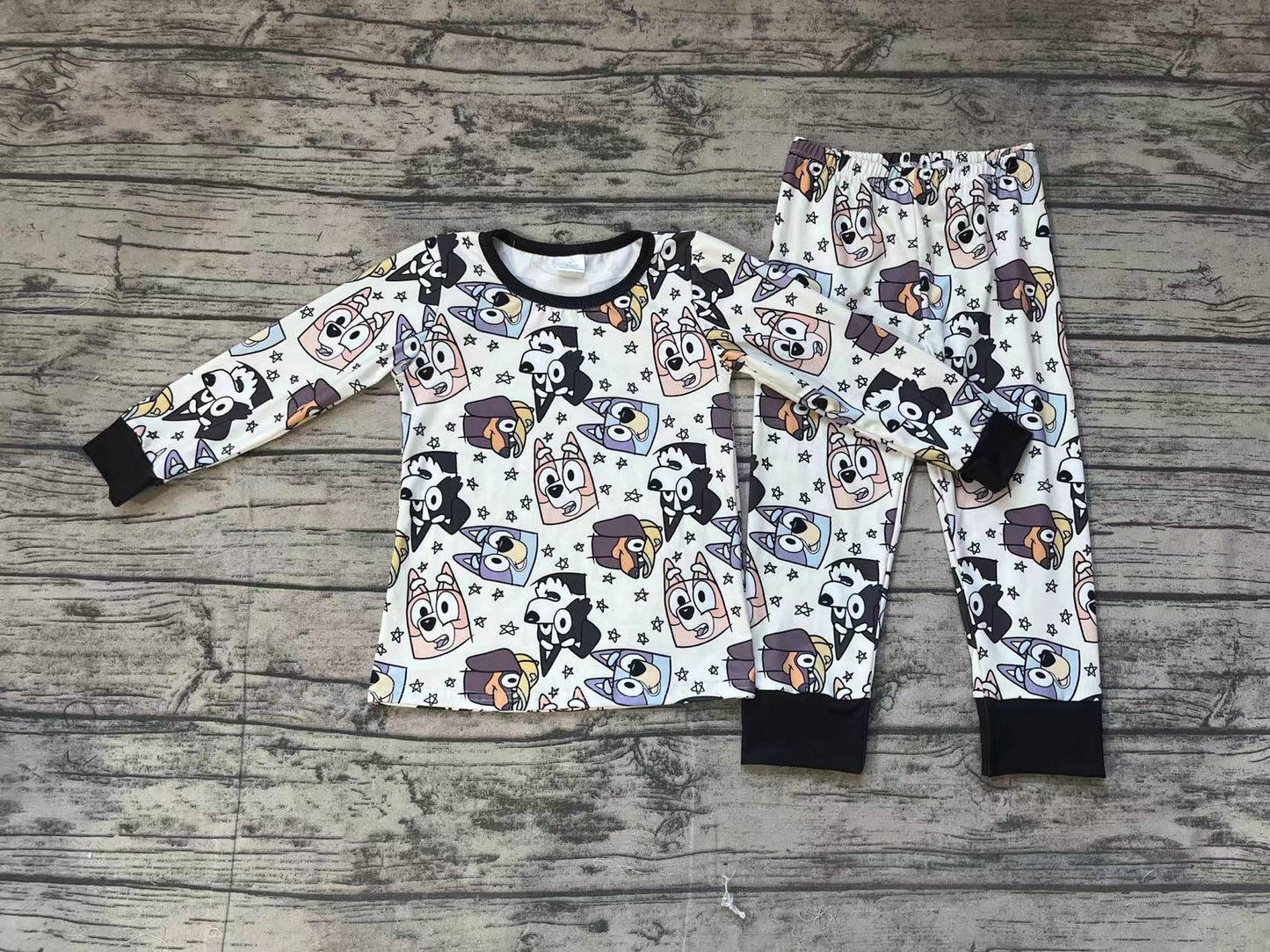 Baby Boy Long Sleeves Halloween Dogs Shirt Pants Pajamas Bamboo Set