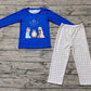 Baby Boy Long Sleeves Blue Christmas Nativity Shirt Pants Set