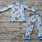 Baby Boy Kids Long Sleeves Halloween Blue Dogs Pumpkin Shirt Pants Pajamas Set