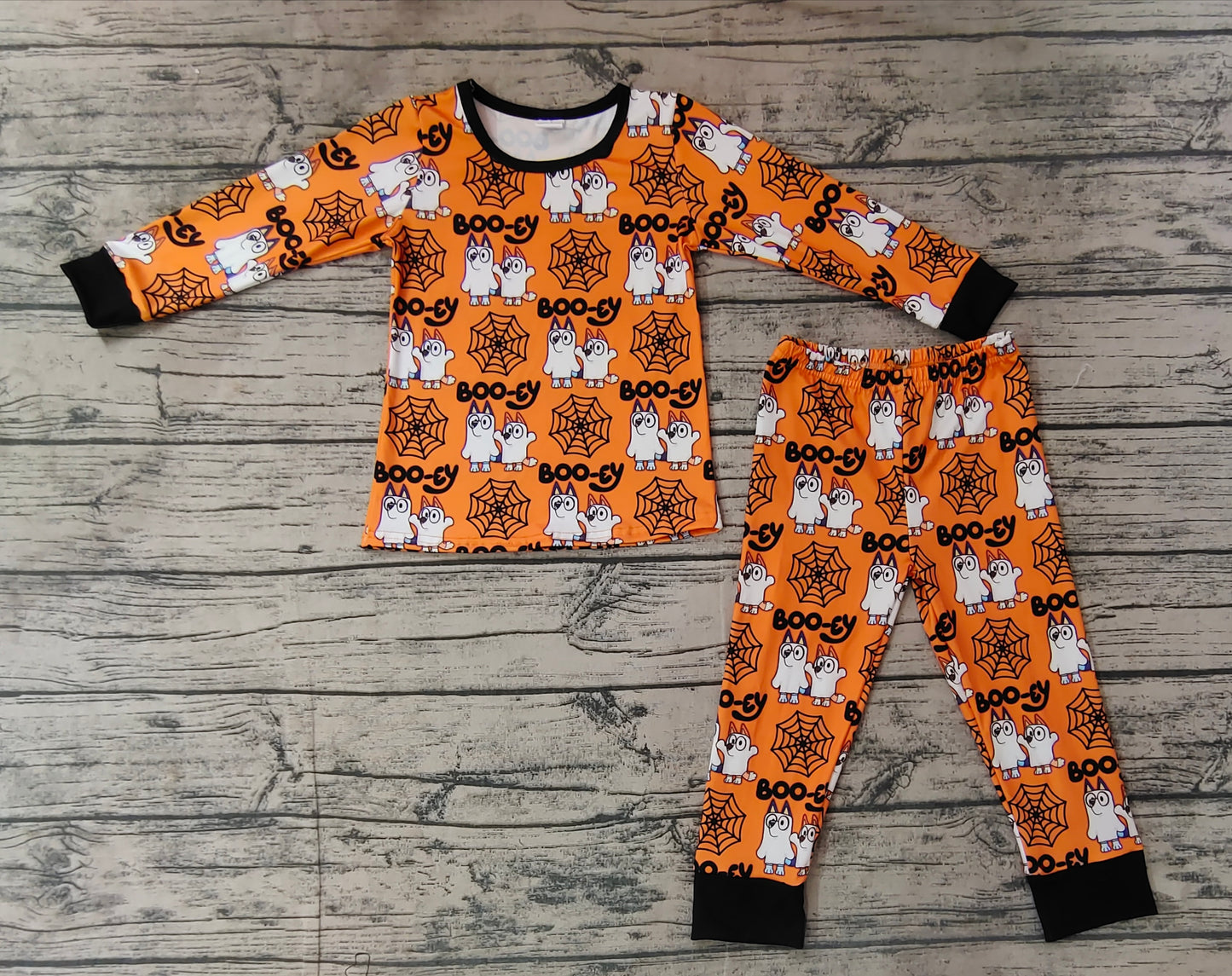 Baby Boy Halloween Dogs Spider Shirt Pants Pajamas Orange Set