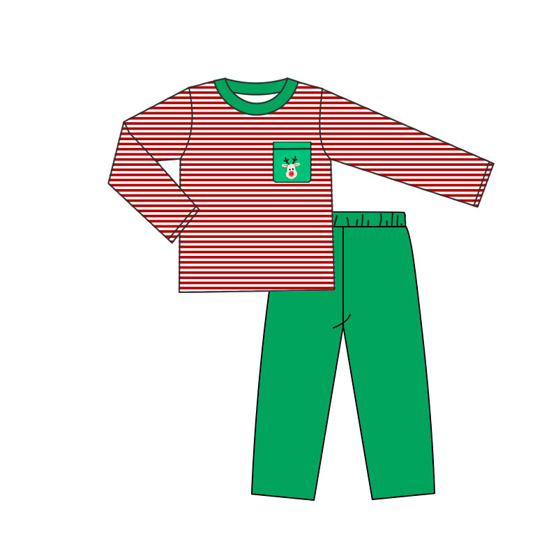 Pre-order Baby Boy Christmas Deer Pocket Shirt Pants Pajamas Set