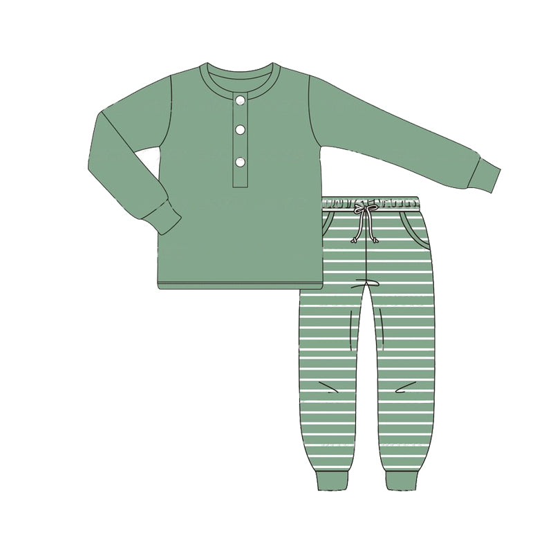 Pre-order Baby Boy Green Shirt Stripes Pocket Pants Set