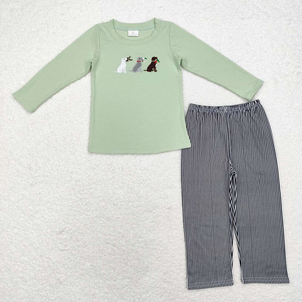 Baby Boy Long Sleeves Dogs Ducks Embroidery Shirt Pants Set Sibling Hunting Clothes RTS