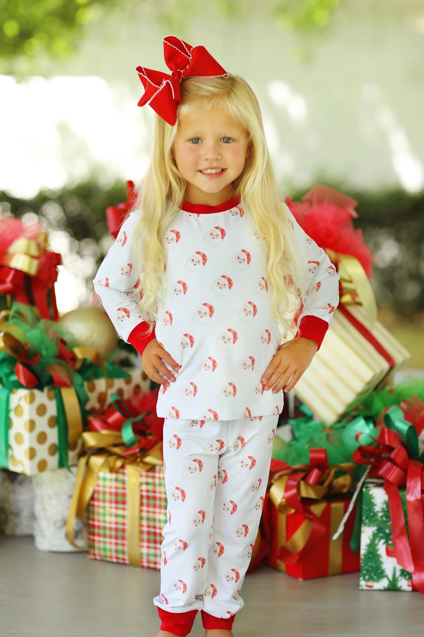 Baby Girl Long Sleeves Christmas Santa Shirt Pants Pajamas Bamboo Set