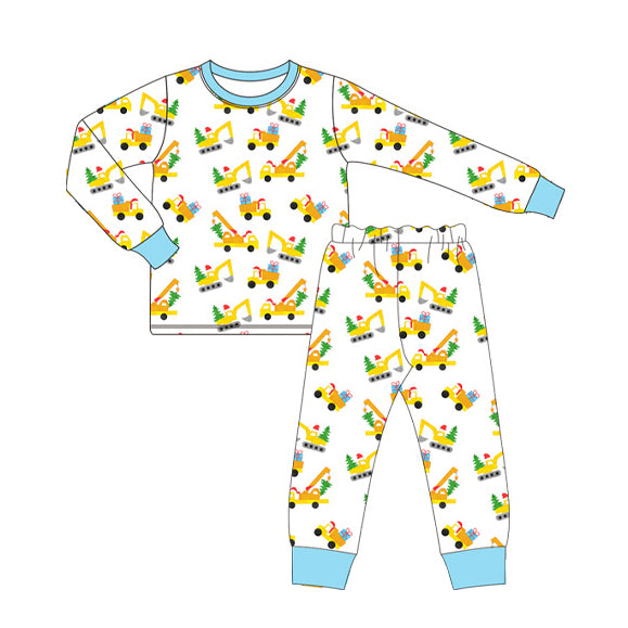 Pre-order Baby Boy Christmas Tree Tractor Shirt Pants Pajamas Set