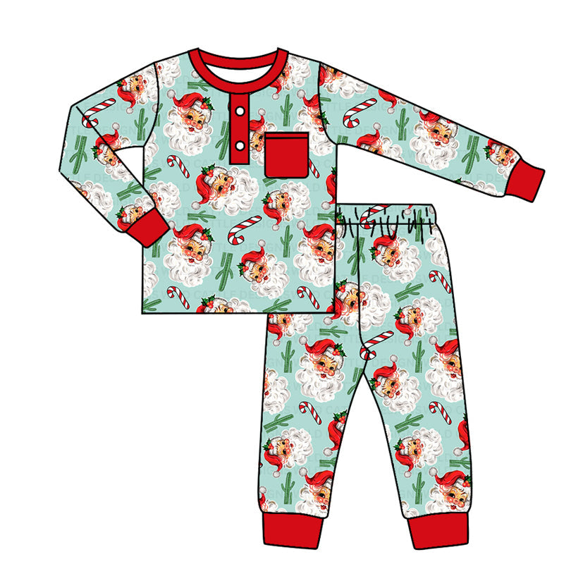 Pre-order Baby Boy Christmas Western Cactus Santa Shirt Pants Pajamas Set