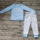 Baby Boy Long Sleeves Blue Jesus Print Shirt Checkered Pants Set