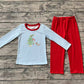 Baby Boy Long Sleeves Christmas Embroidery Tree Dog Shirt Red Pants Set