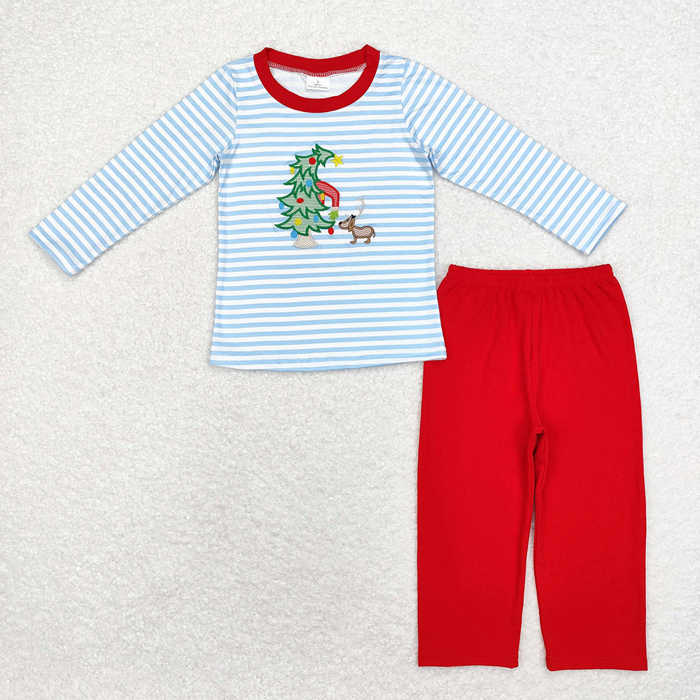 Baby Boy Girl Christmas Embroidery Tree Dog Sibling Romper Set