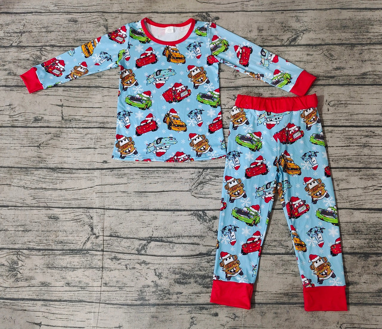 Baby Boy Long Sleeves Christmas Car Shirt Pants Pajamas Bamboo Set