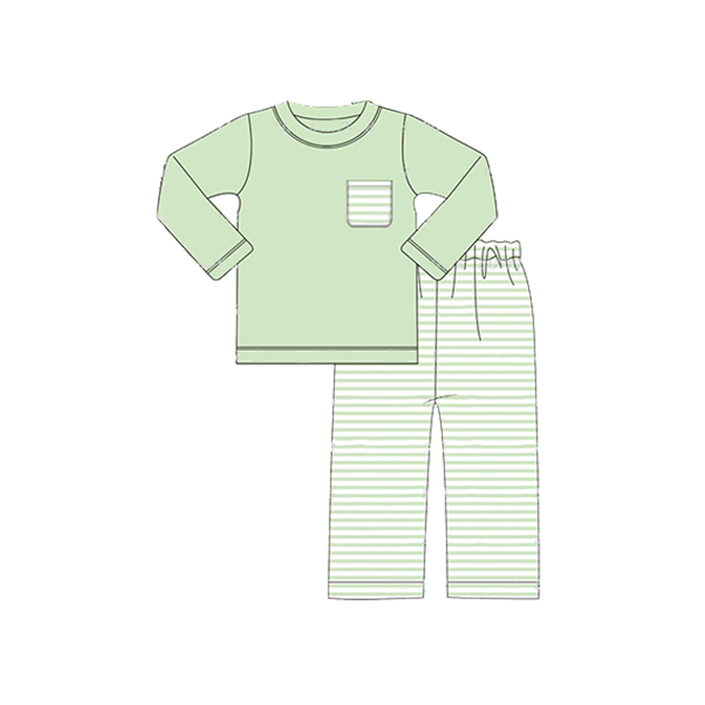Pre-order Baby Boy Green Pocket Shirt Stripes Pants Pajamas Set