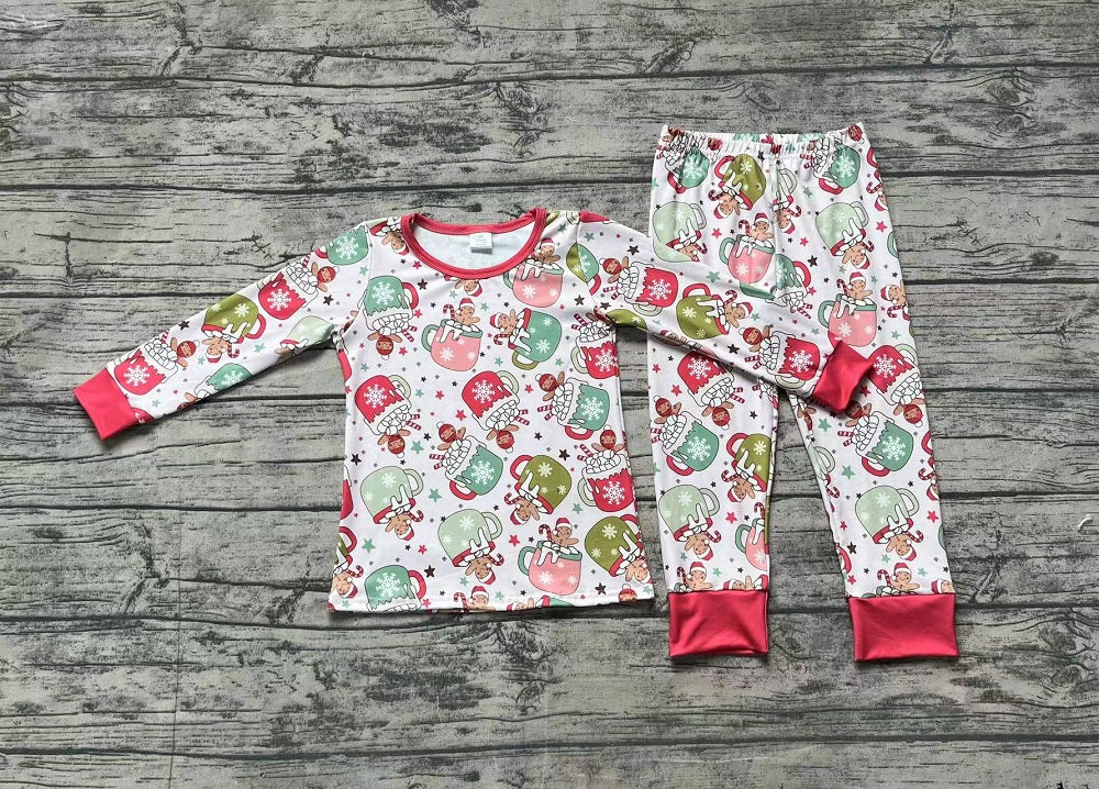 Baby Kids Long Sleeves Christmas Gingerbread Cup Shirt Pants Pajamas Bamboo Set