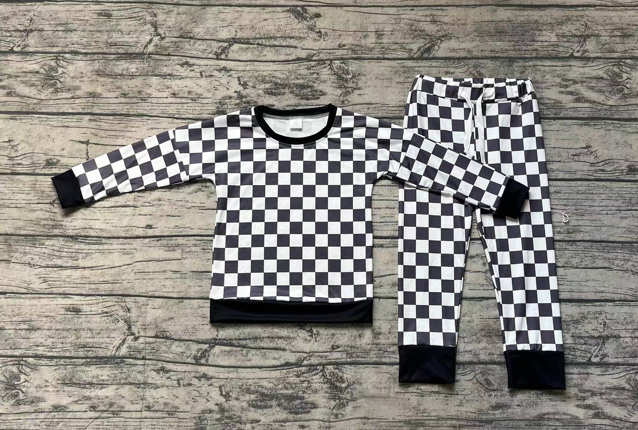 Baby Boy Long Sleeves Black Checkered Shirt Pants Pajamas Set