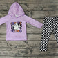 Baby Girl Halloween Spooky Hoodie Purple Tops Checked Pants Set